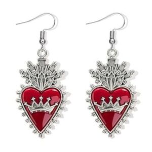 NEW Hot Topic Gothic Style Queen of Hearts Silver & Red Earrings w/ Crowns